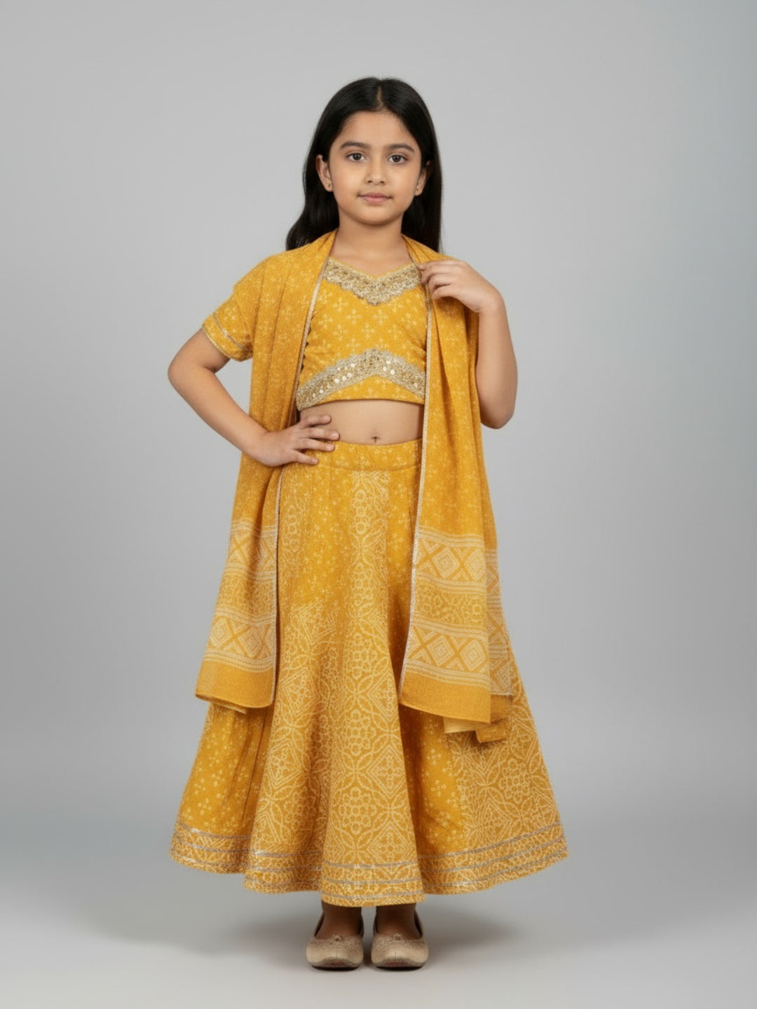 Girls Printed Ethnic Lehenga Choli Set with Dupatta | SHOBITAM