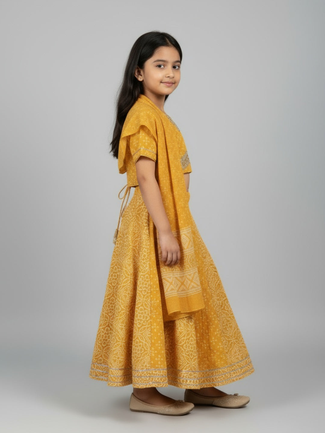 Girls Printed Ethnic Lehenga Choli Set with Dupatta | SHOBITAM