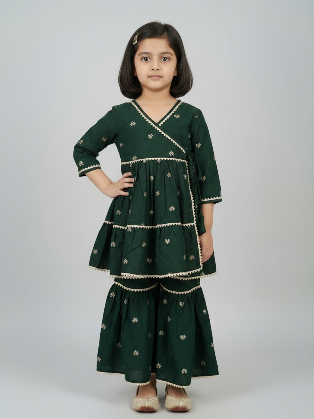 Girls Heart Printed Angrakha Kurta and Sharara Set | SHOBITAM