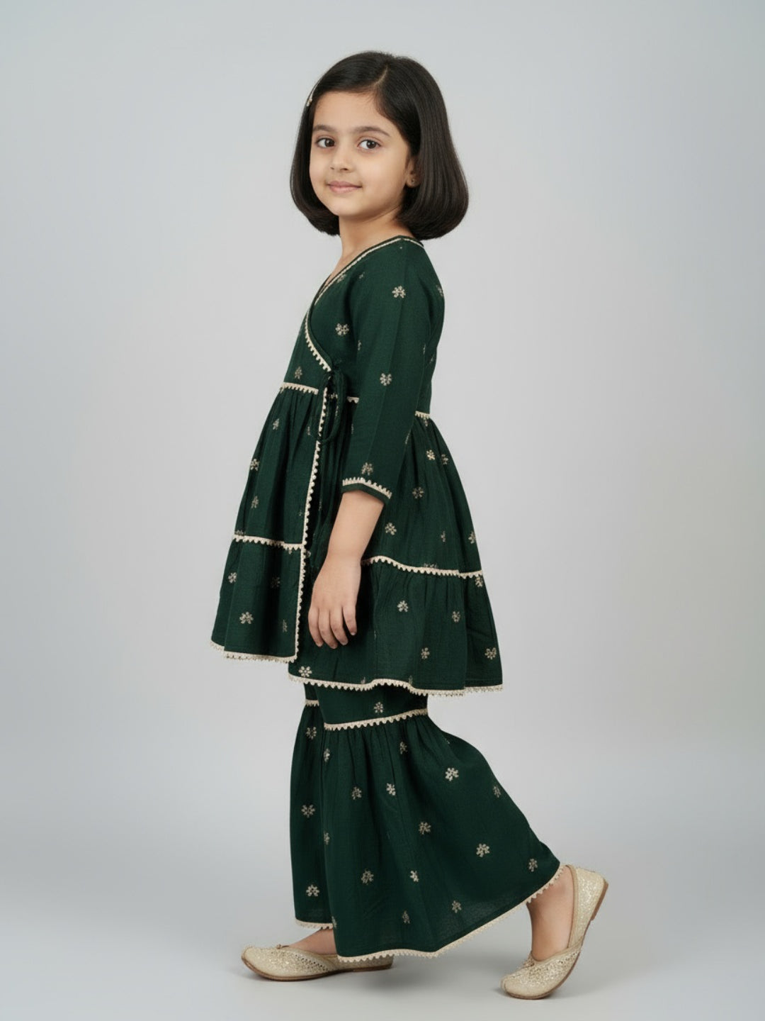 Girls Heart Printed Angrakha Kurta and Sharara Set | SHOBITAM