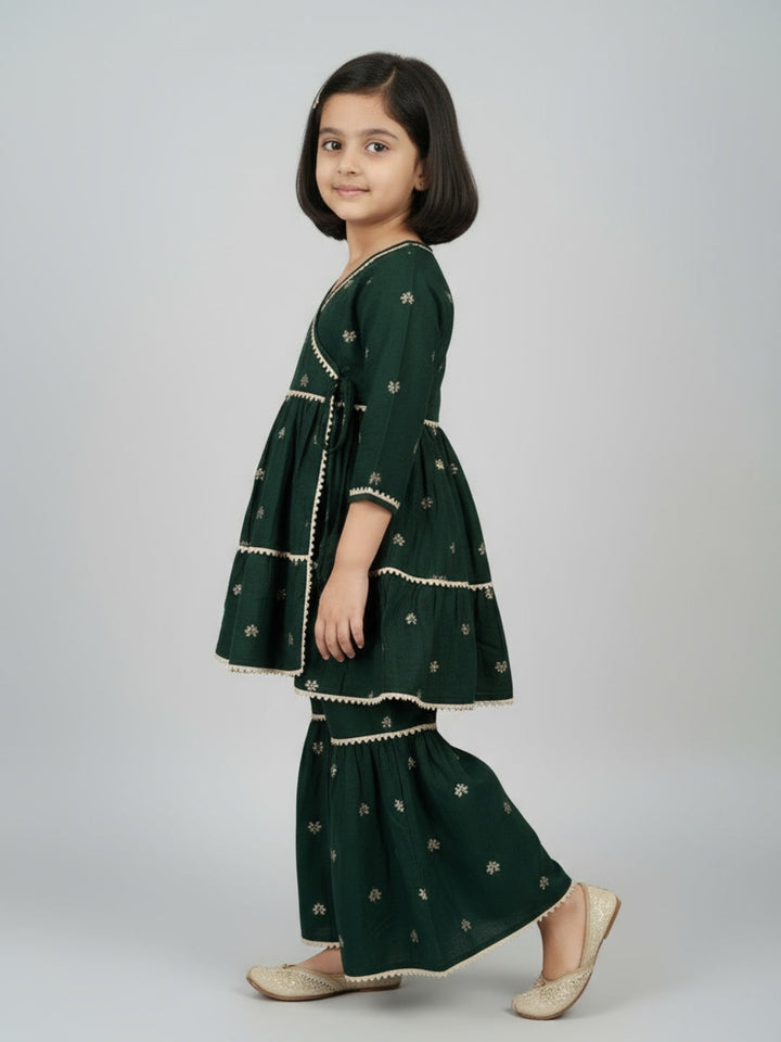 Girls Heart Printed Angrakha Kurta and Sharara Set | SHOBITAM