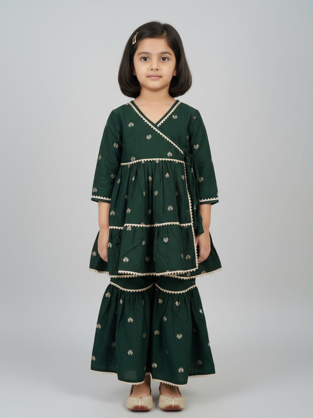 Girls Heart Printed Angrakha Kurta and Sharara Set | SHOBITAM