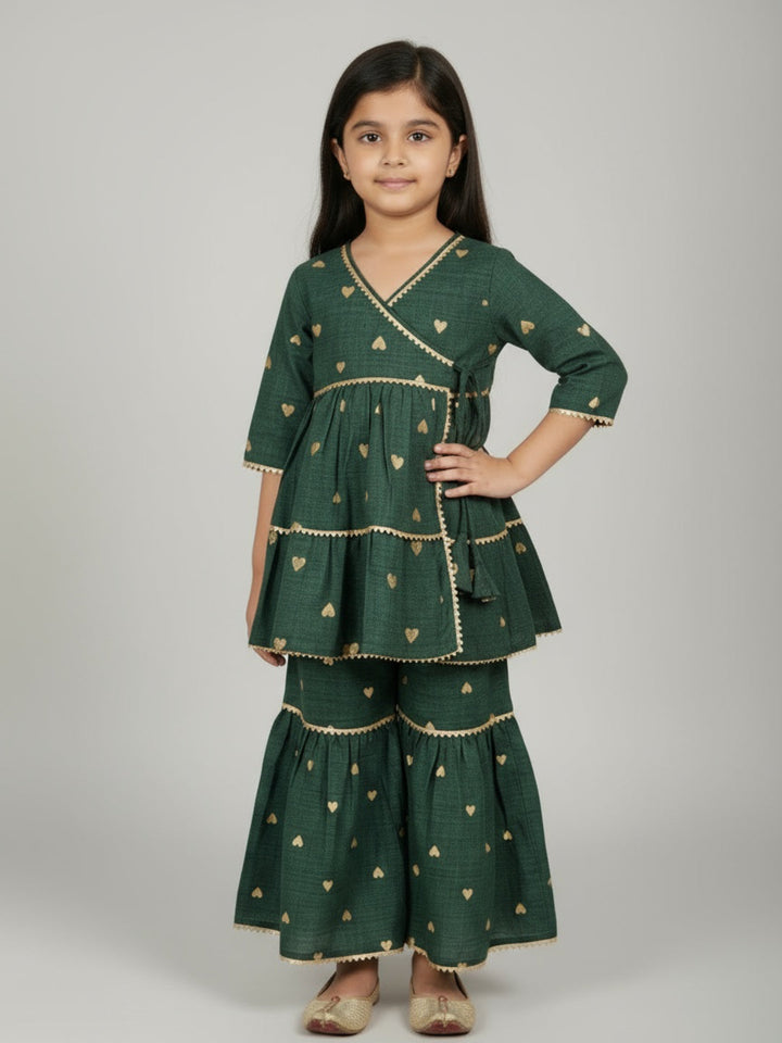 Girls Heart Printed Angrakha Kurta and Sharara Set | SHOBITAM