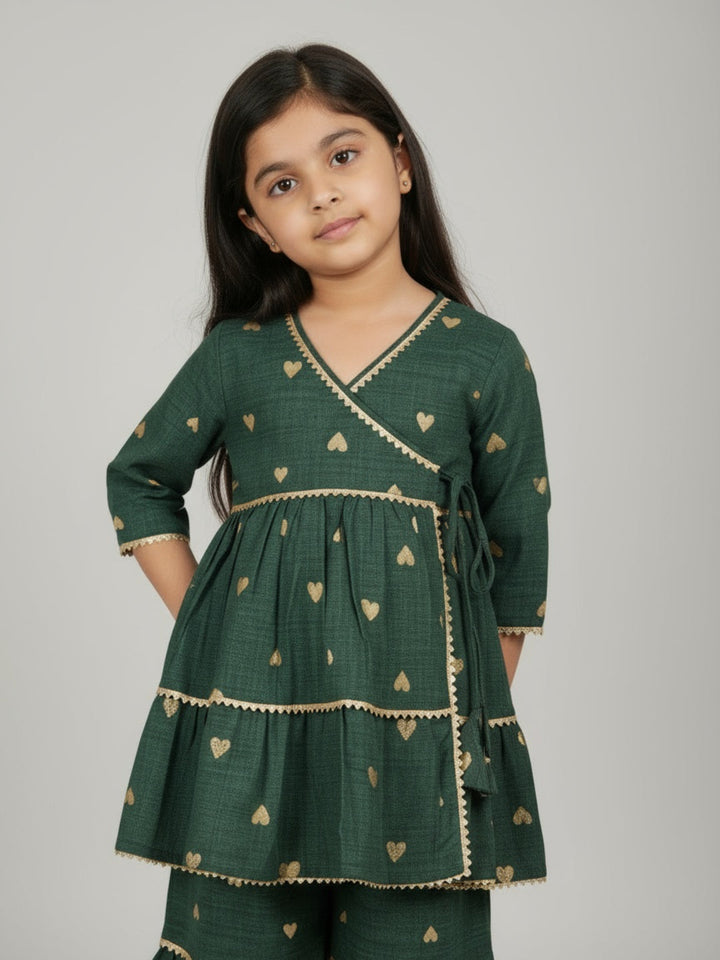 Girls Heart Printed Angrakha Kurta and Sharara Set | SHOBITAM