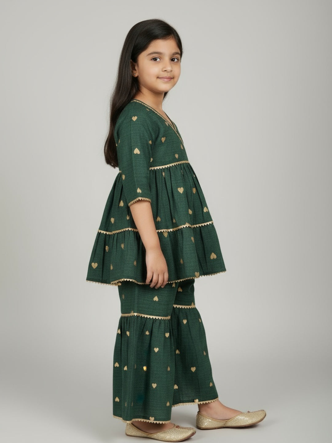 Girls Heart Printed Angrakha Kurta and Sharara Set | SHOBITAM