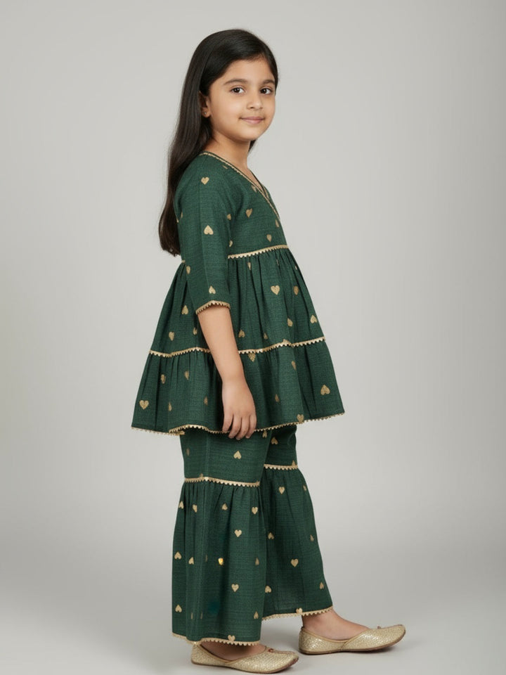Girls Heart Printed Angrakha Kurta and Sharara Set | SHOBITAM