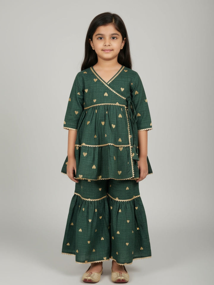 Girls Heart Printed Angrakha Kurta and Sharara Set | SHOBITAM