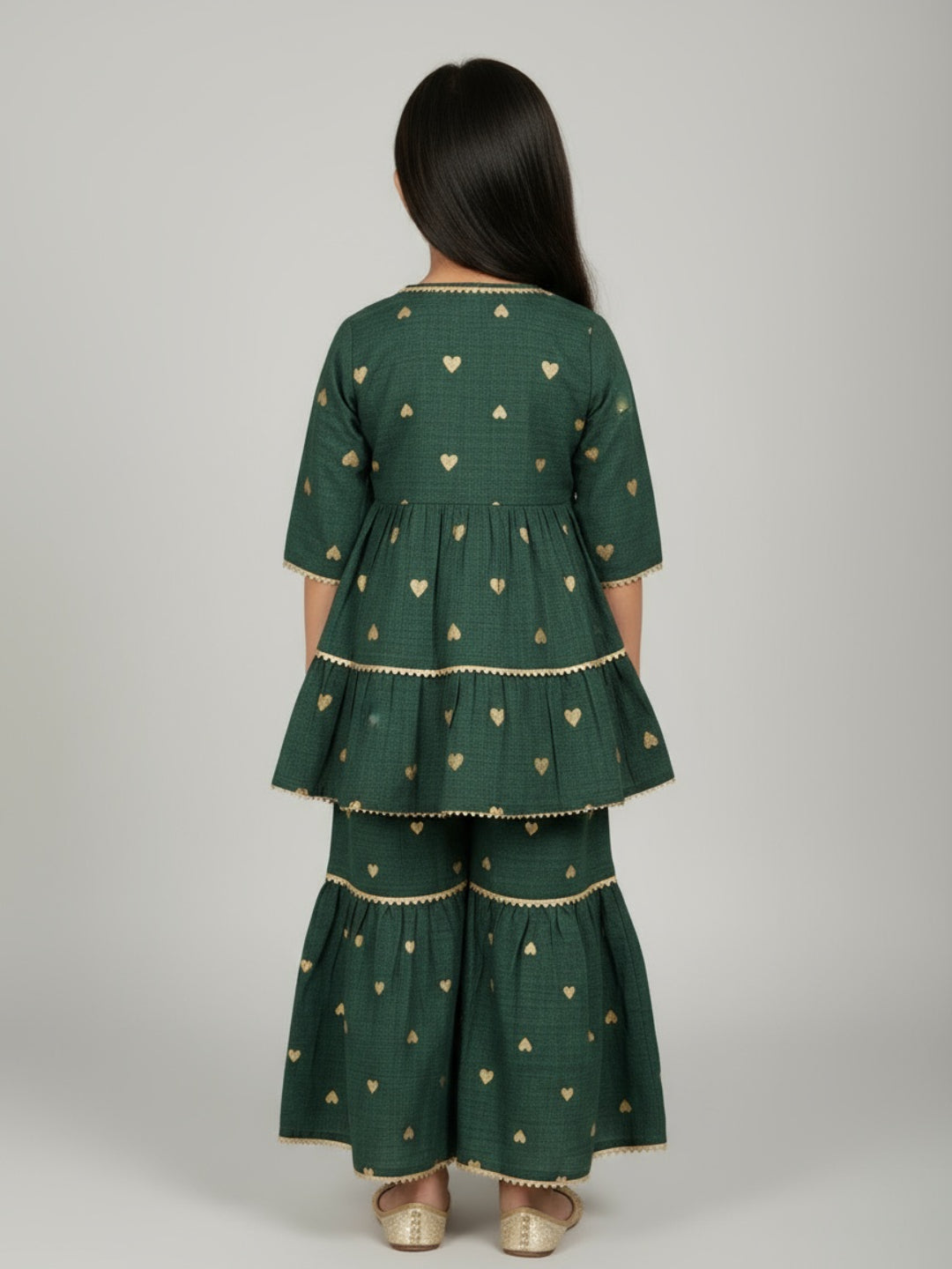 Girls Heart Printed Angrakha Kurta and Sharara Set | SHOBITAM