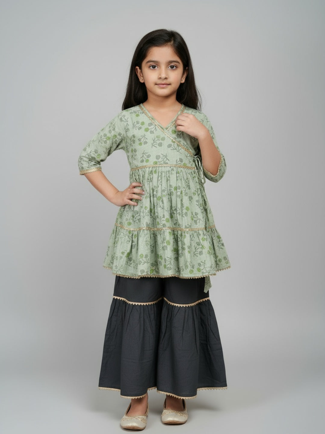 Girls Floral Printed Angrakha Kurta and Sharara Set | SHOBITAM