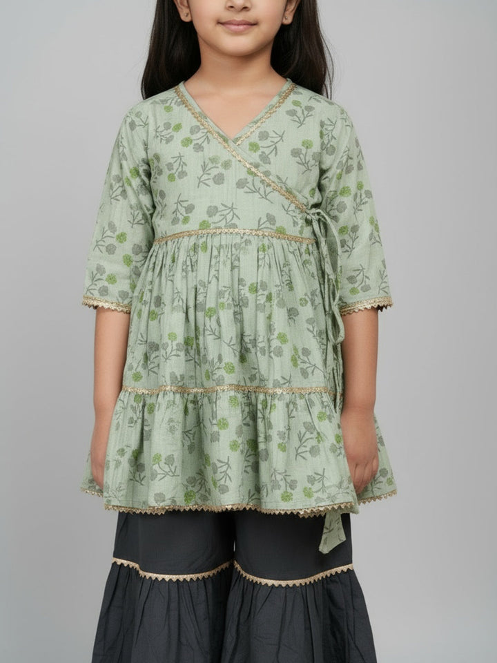 Girls Floral Printed Angrakha Kurta and Sharara Set | SHOBITAM