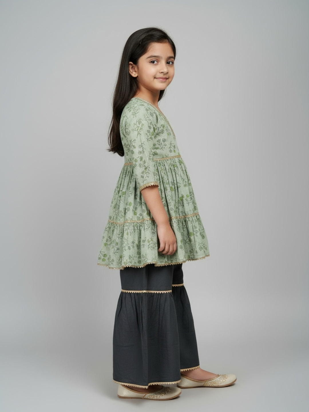 Girls Floral Printed Angrakha Kurta and Sharara Set | SHOBITAM