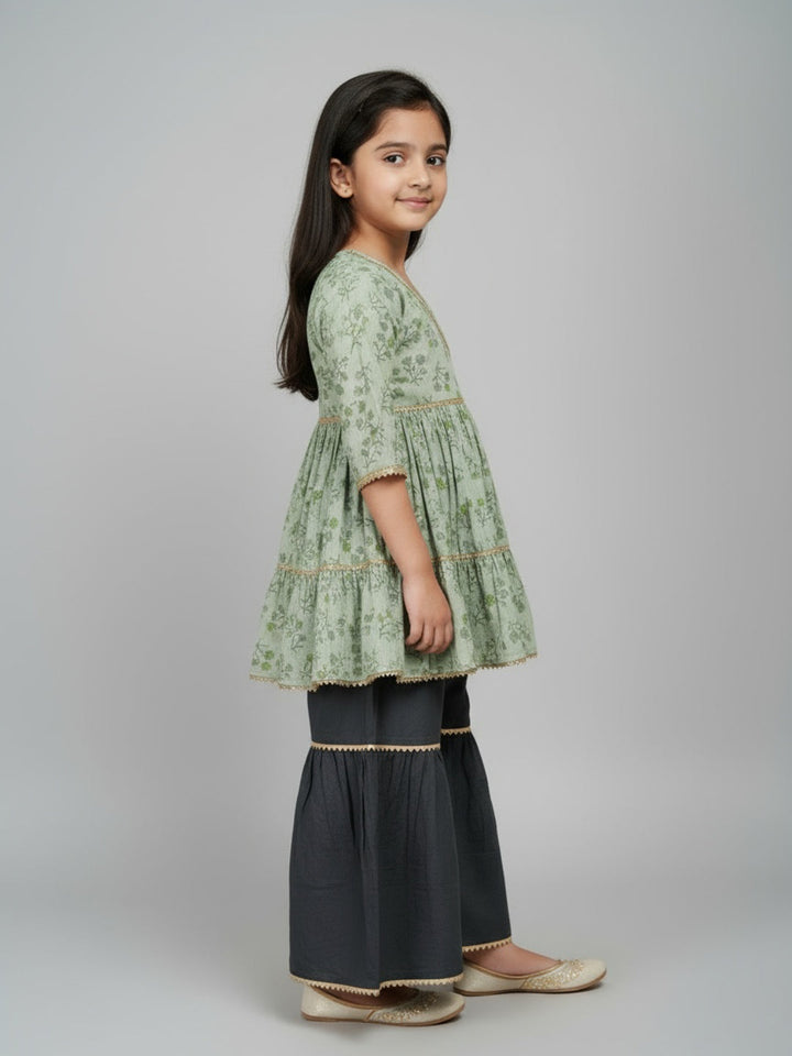Girls Floral Printed Angrakha Kurta and Sharara Set | SHOBITAM