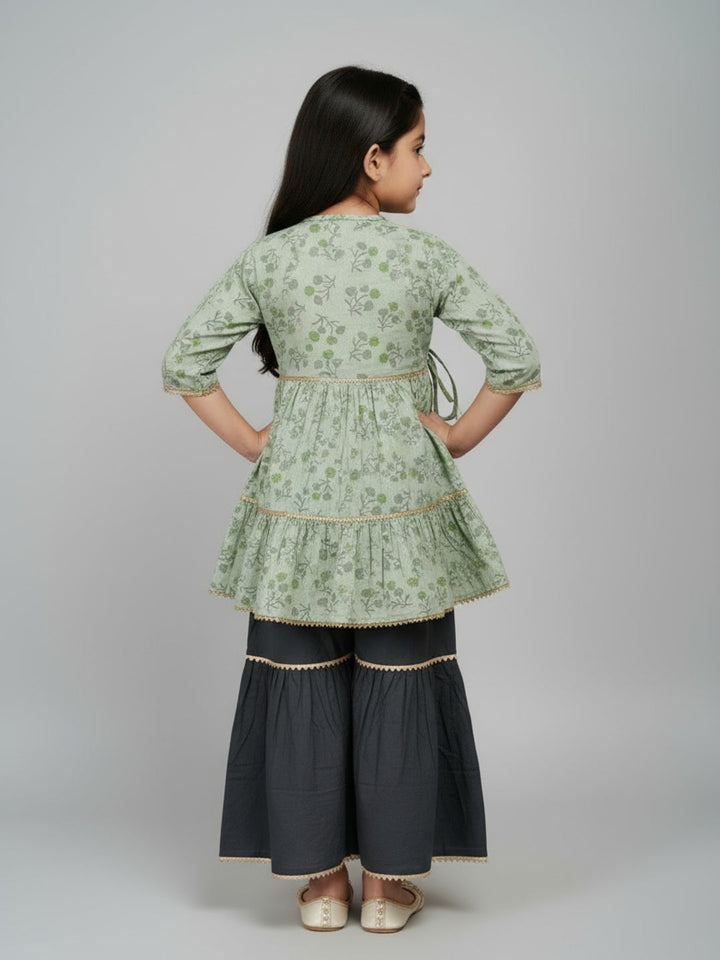 Girls Floral Printed Angrakha Kurta and Sharara Set | SHOBITAM