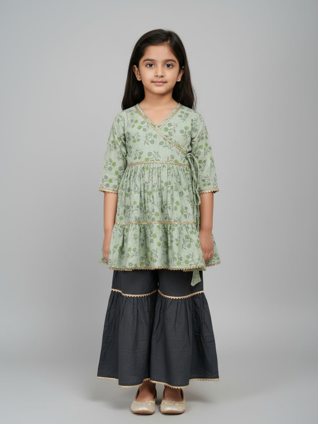 Girls Floral Printed Angrakha Kurta and Sharara Set | SHOBITAM