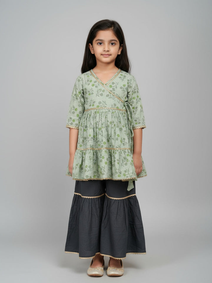 Girls Floral Printed Angrakha Kurta and Sharara Set | SHOBITAM