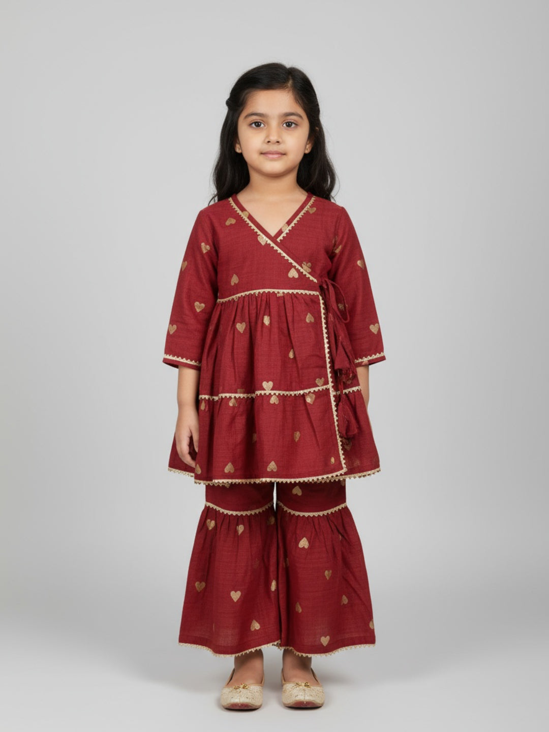 Girls Heart Printed Angrakha Kurta and Sharara Set | SHOBITAM