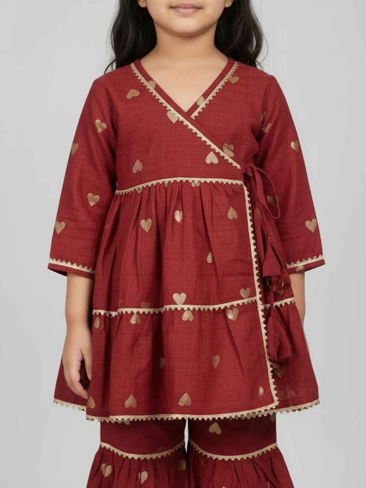 Girls Heart Printed Angrakha Kurta and Sharara Set | SHOBITAM