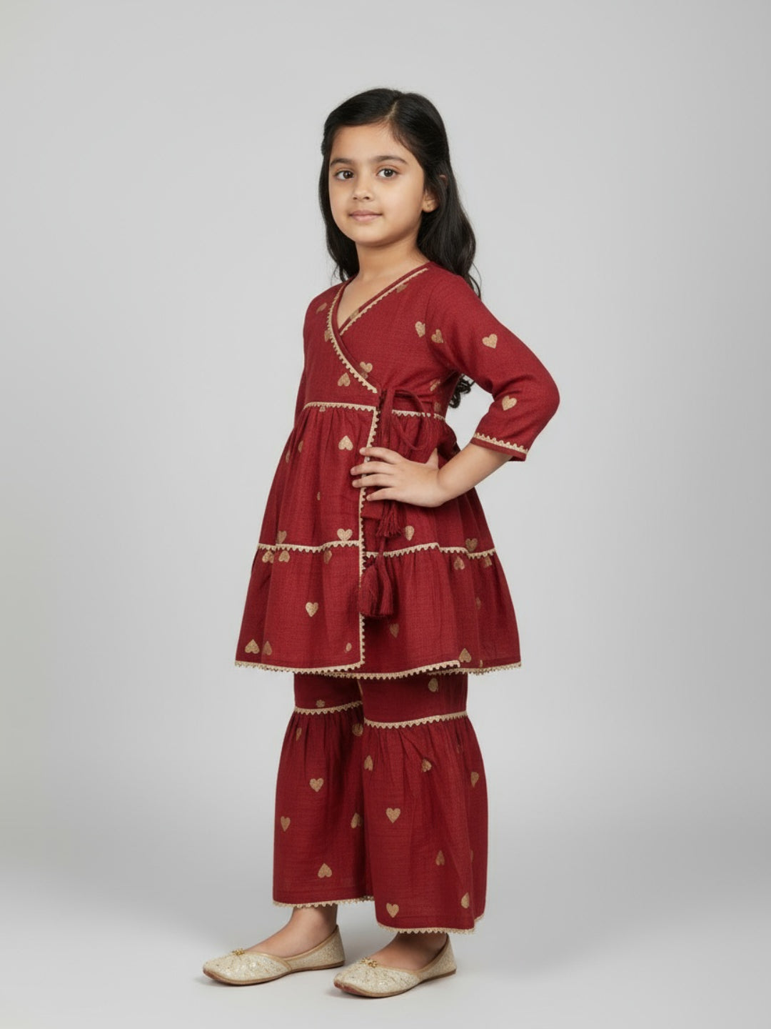 Girls Heart Printed Angrakha Kurta and Sharara Set | SHOBITAM