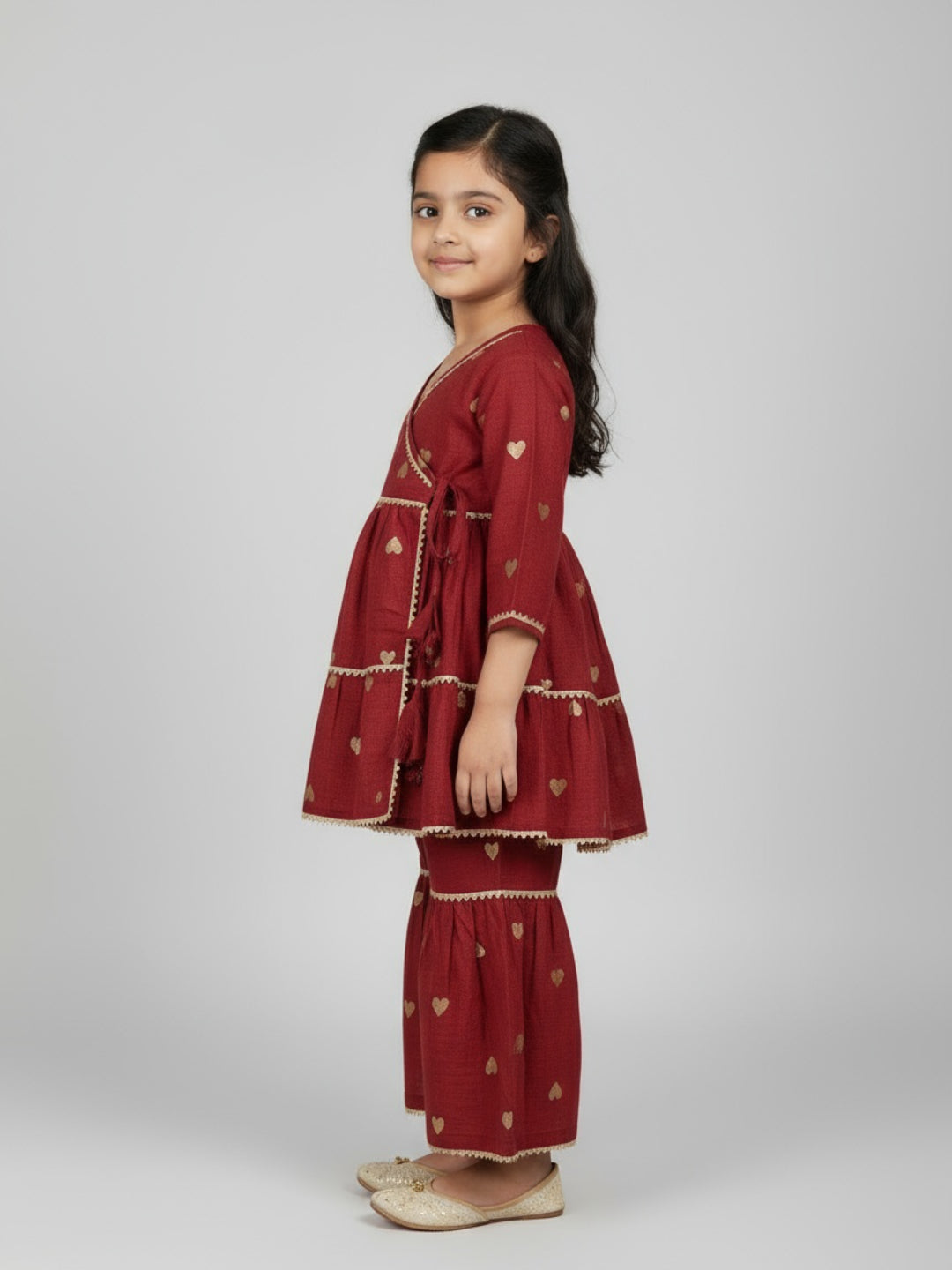 Girls Heart Printed Angrakha Kurta and Sharara Set | SHOBITAM