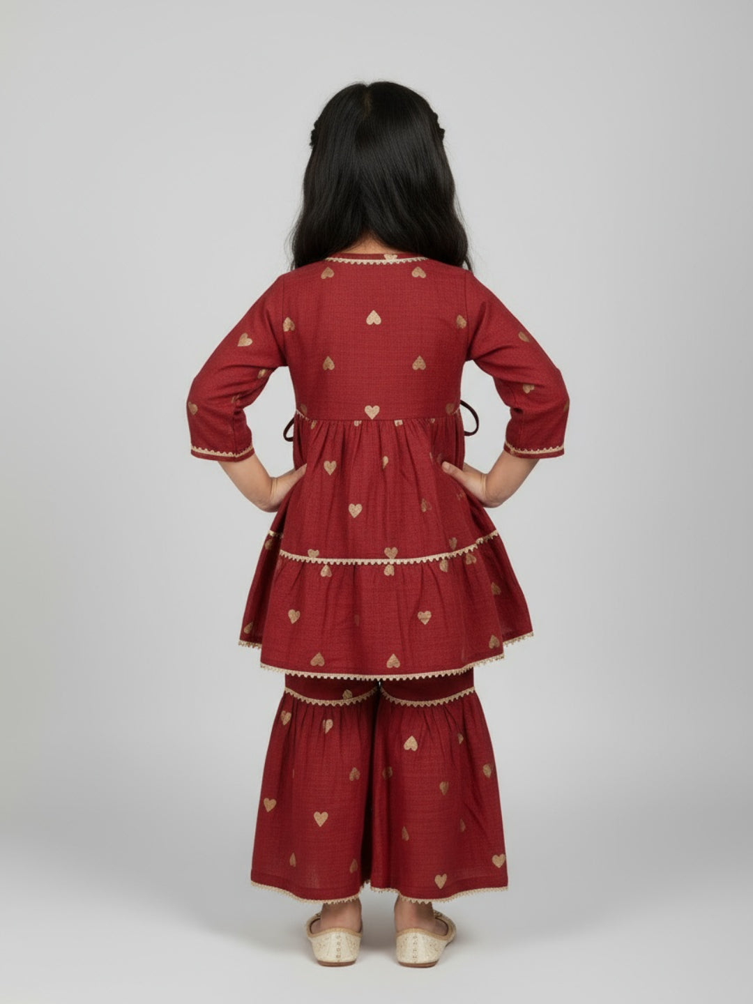 Girls Heart Printed Angrakha Kurta and Sharara Set | SHOBITAM