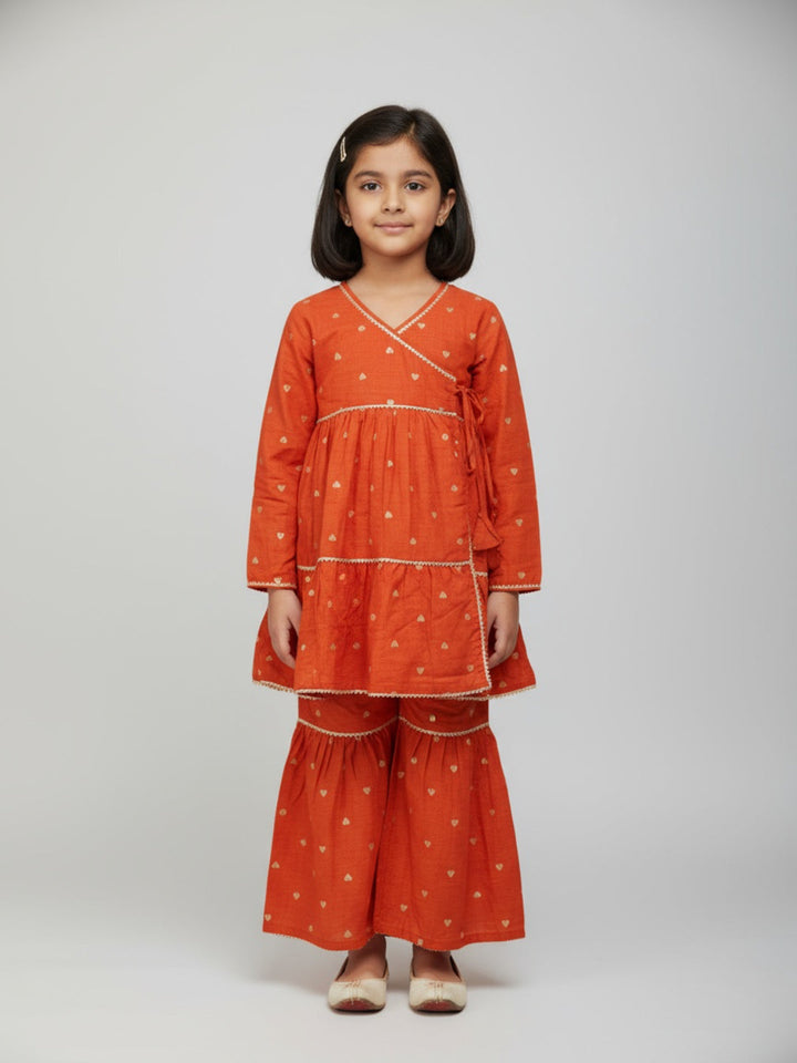 Girls Heart Printed Angrakha Kurta and Sharara Set | SHOBITAM