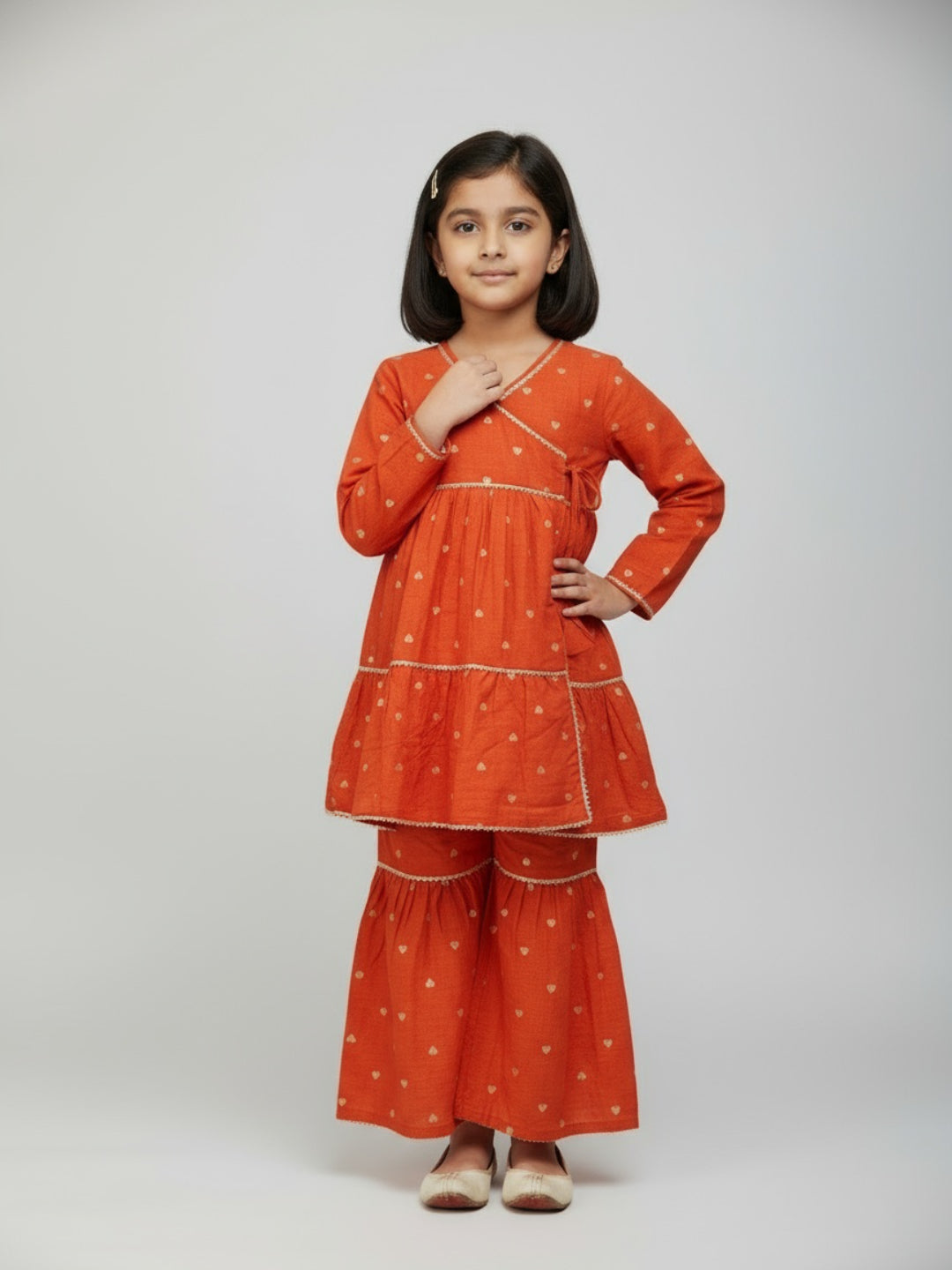 Girls Heart Printed Angrakha Kurta and Sharara Set | SHOBITAM