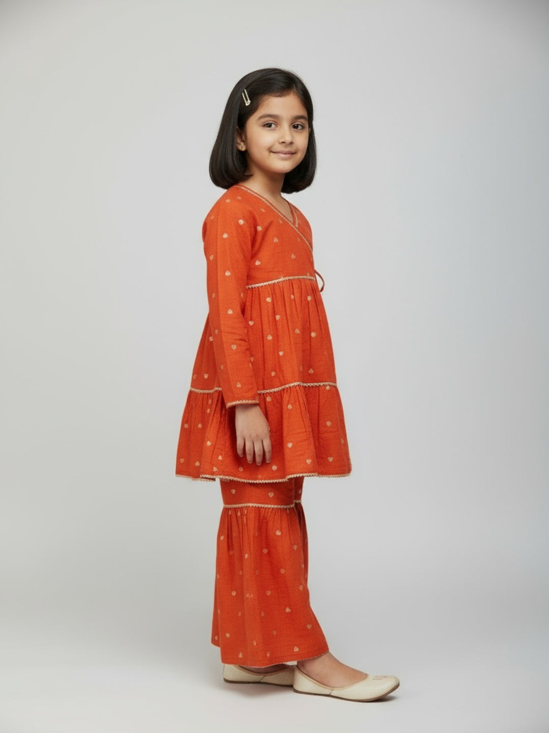 Girls Heart Printed Angrakha Kurta and Sharara Set | SHOBITAM