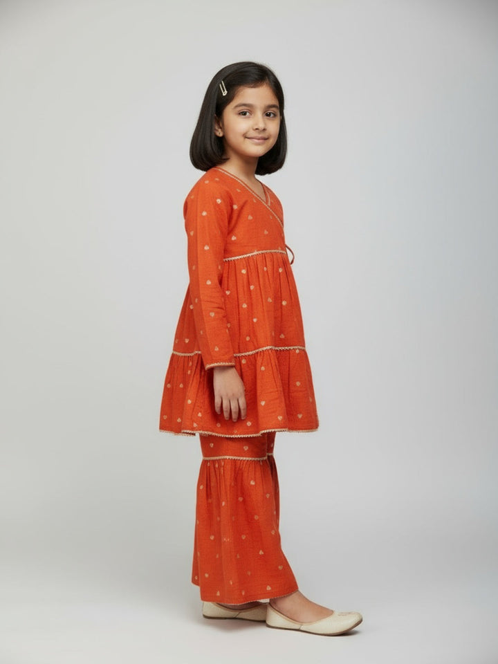 Girls Heart Printed Angrakha Kurta and Sharara Set | SHOBITAM