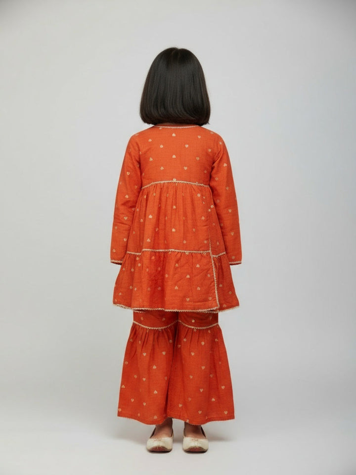 Girls Heart Printed Angrakha Kurta and Sharara Set | SHOBITAM