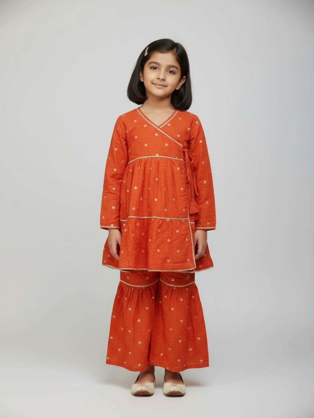 Girls Heart Printed Angrakha Kurta and Sharara Set | SHOBITAM