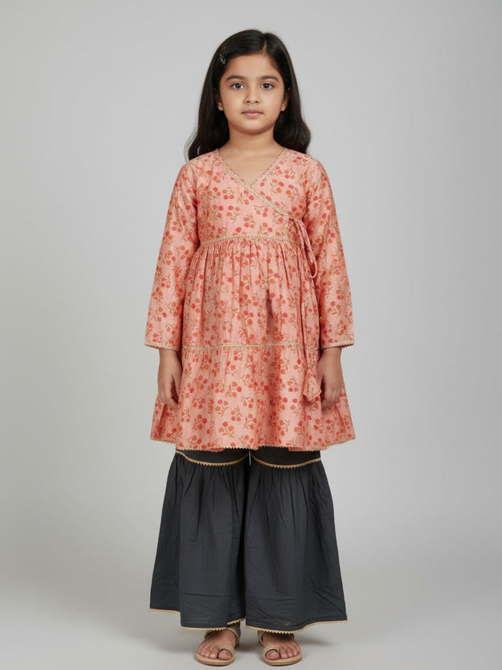 Girls Floral Printed Angrakha Kurta and Sharara Set | SHOBITAM