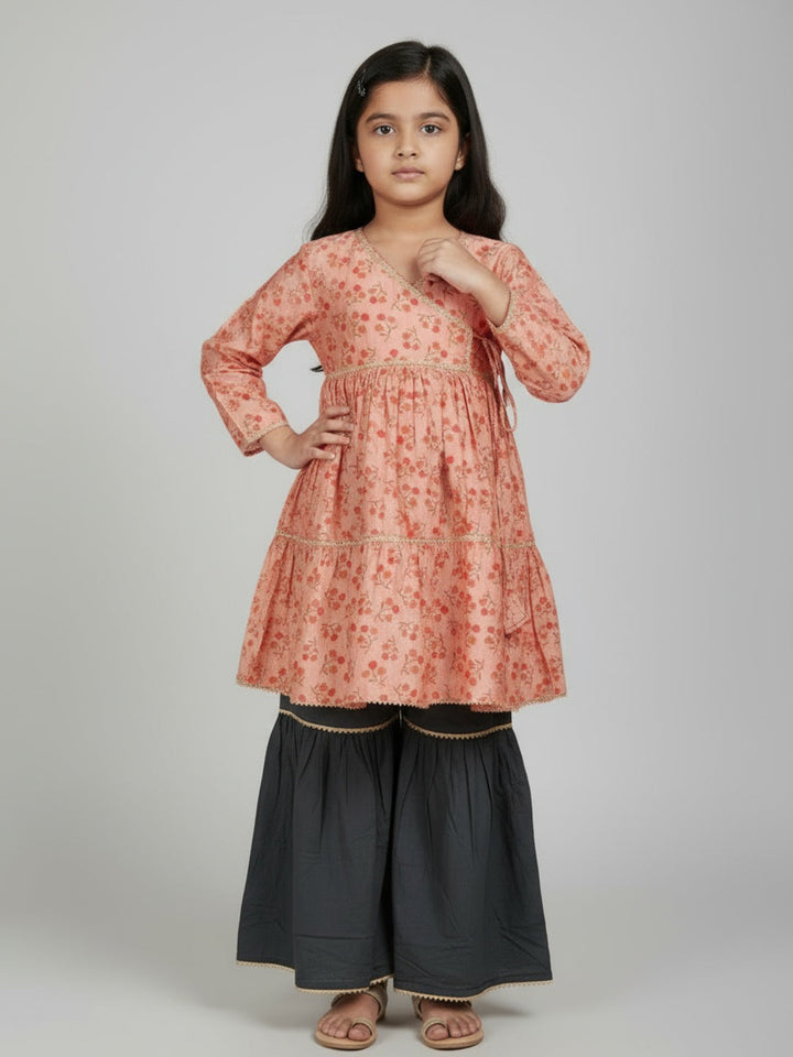Girls Floral Printed Angrakha Kurta and Sharara Set | SHOBITAM