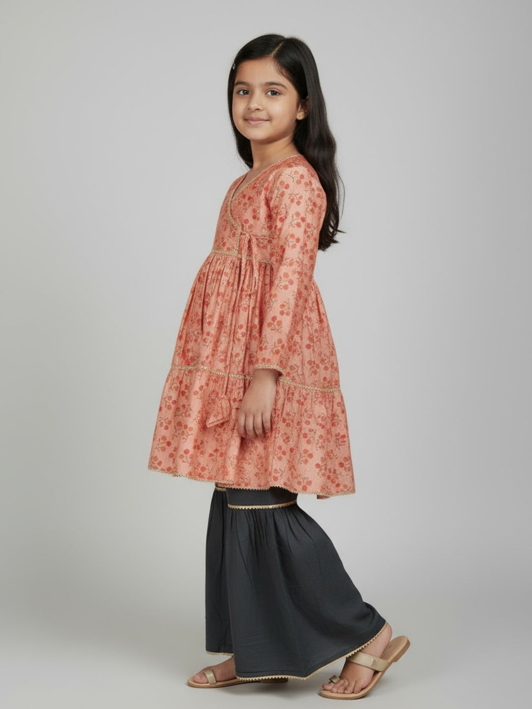 Girls Floral Printed Angrakha Kurta and Sharara Set | SHOBITAM