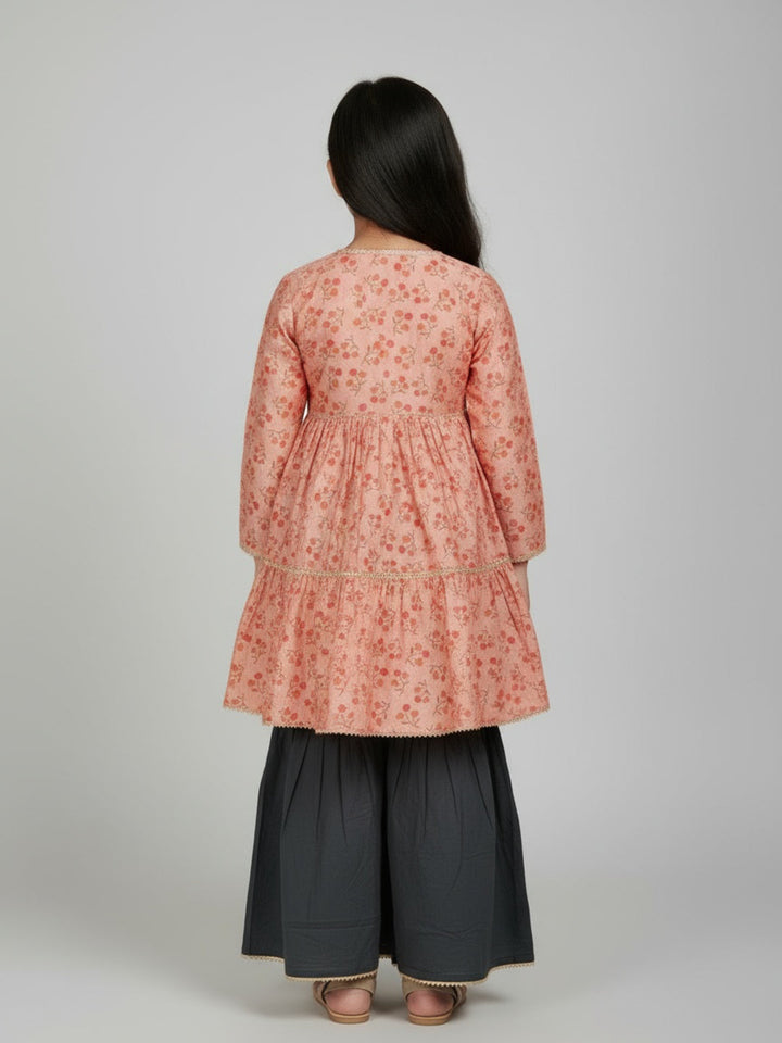 Girls Floral Printed Angrakha Kurta and Sharara Set | SHOBITAM