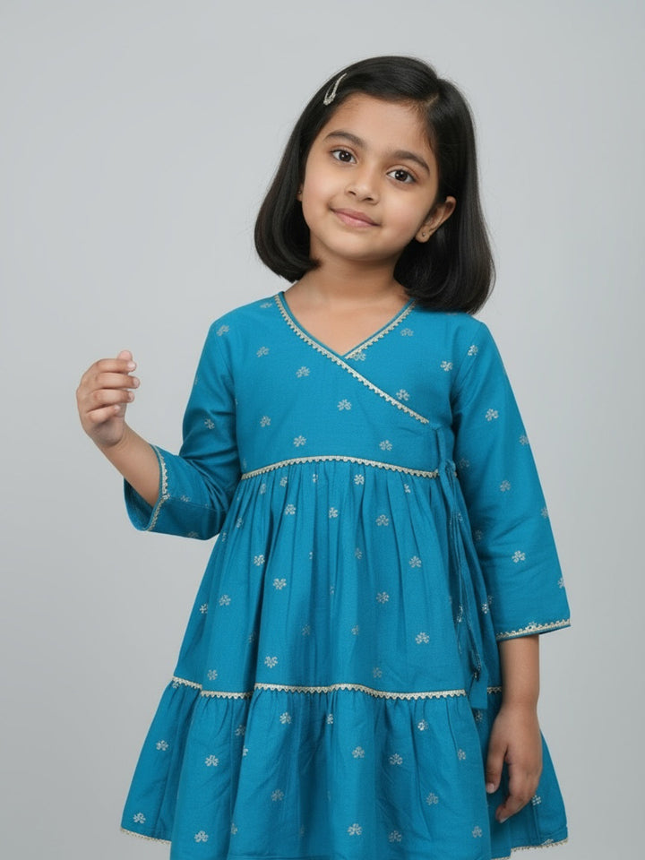 Girls Heart Printed Angrakha Kurta and Sharara Set