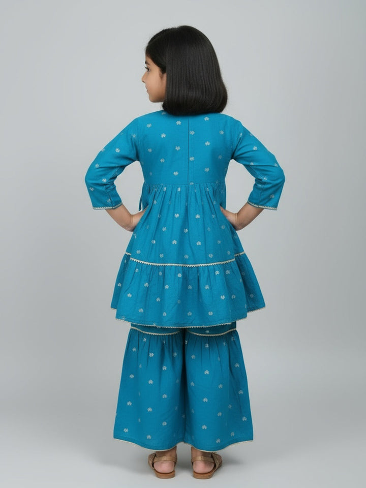 Girls Heart Printed Angrakha Kurta and Sharara Set