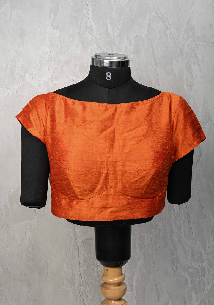 Orange Boat Neck Blouse with Short Sleeves