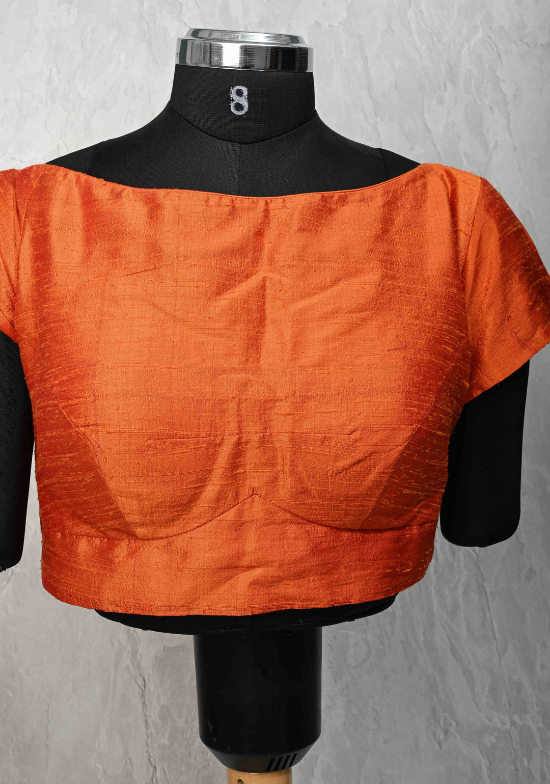 Orange Boat Neck Blouse with Short Sleeves