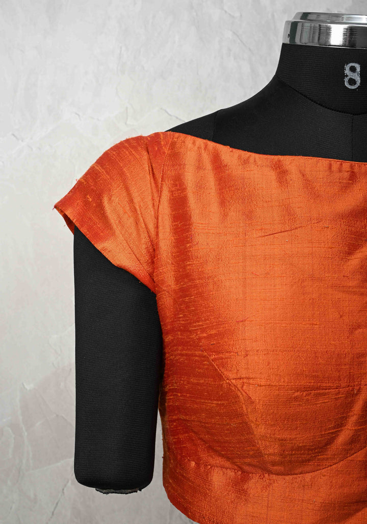 Orange Boat Neck Blouse with Short Sleeves