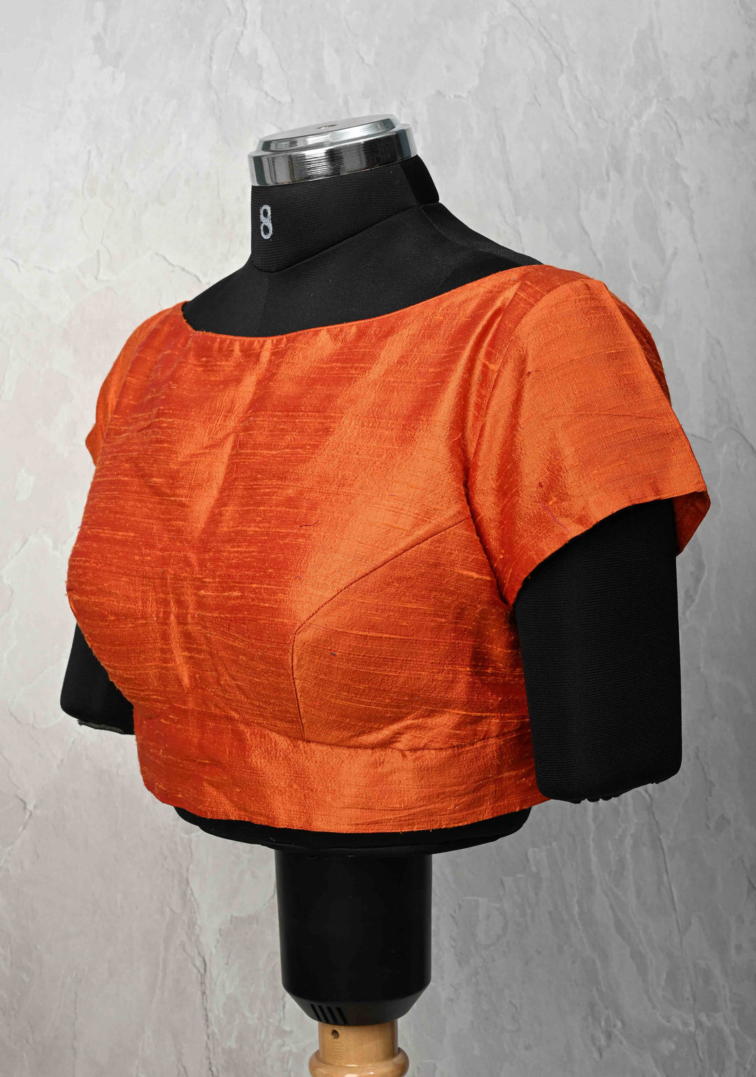 Orange Boat Neck Blouse with Short Sleeves
