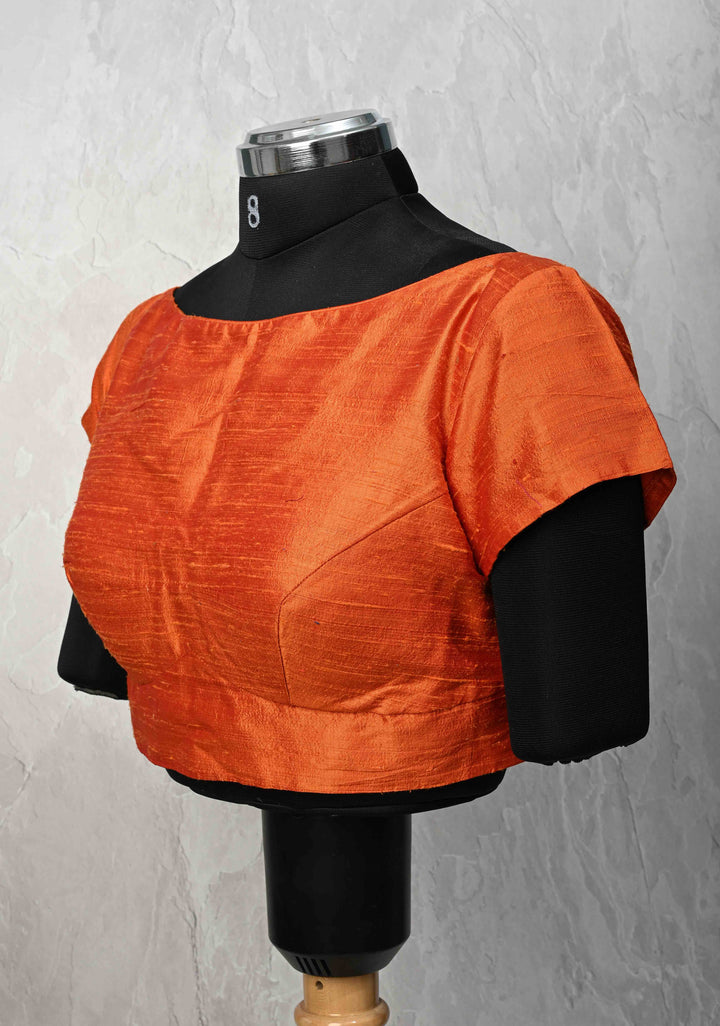 Orange Boat Neck Blouse with Short Sleeves