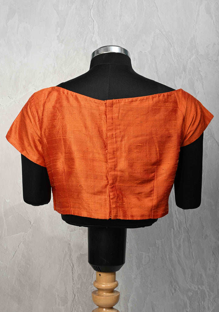 Orange Boat Neck Blouse with Short Sleeves