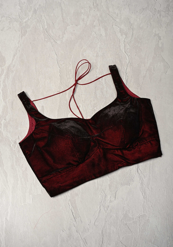 Size  :  Burgundy Velvet Sleeveless Blouse | SHOBITAM