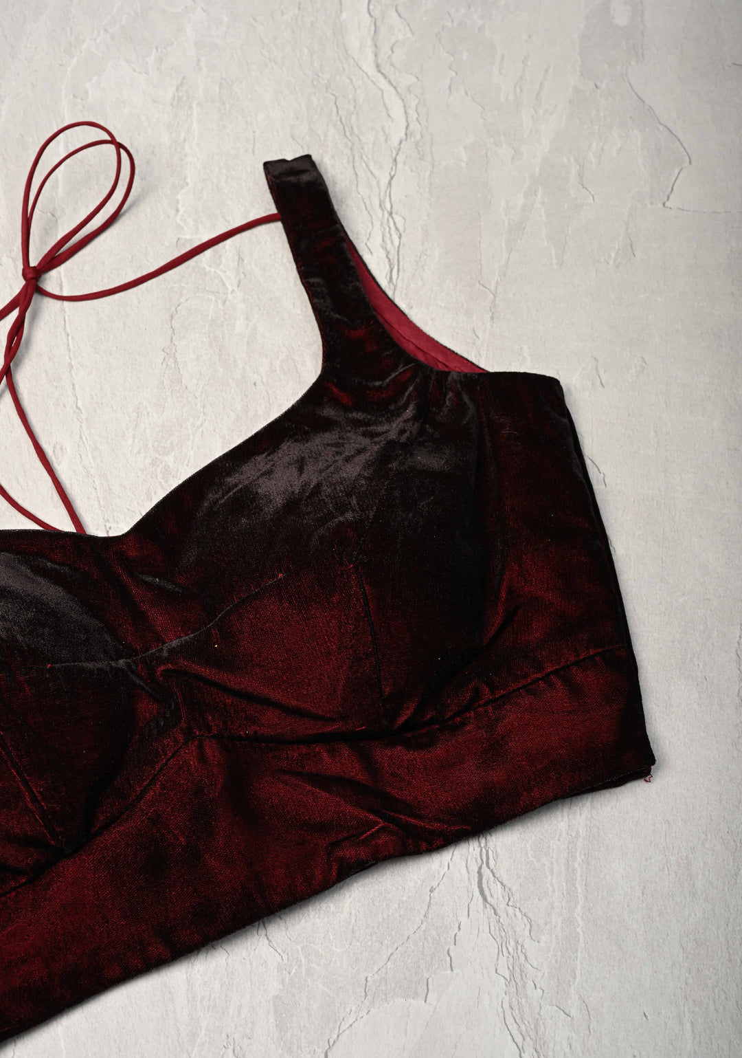 Size  :  Burgundy Velvet Sleeveless Blouse | SHOBITAM