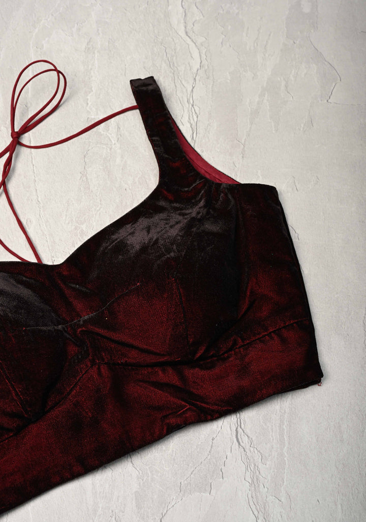 Size  :  Burgundy Velvet Sleeveless Blouse | SHOBITAM