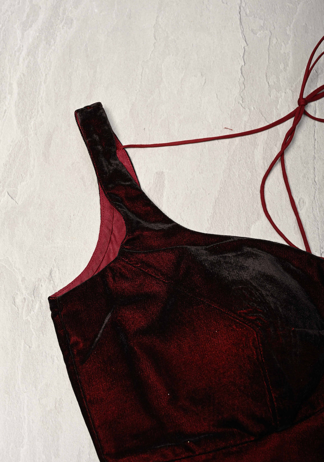 Size  :  Burgundy Velvet Sleeveless Blouse | SHOBITAM