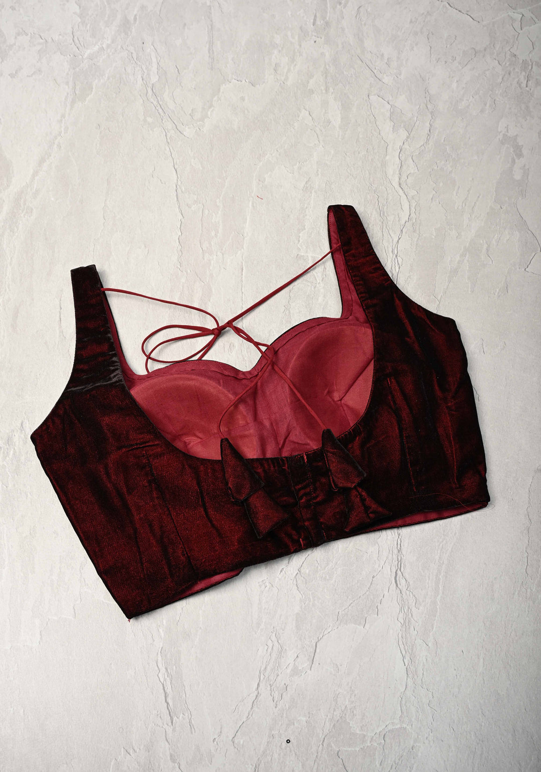 Size  :  Burgundy Velvet Sleeveless Blouse | SHOBITAM