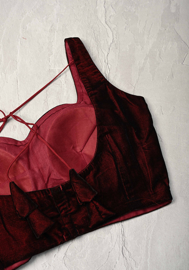 Size  :  Burgundy Velvet Sleeveless Blouse | SHOBITAM