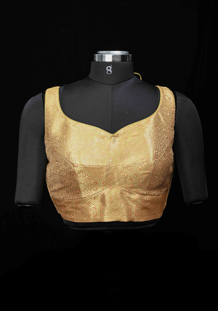 Gold Self Brocade Sleeveless Blouse for Saree| Shobitam Saree