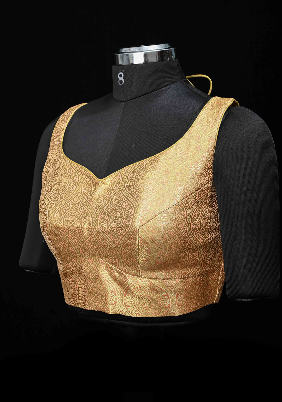 Gold Self Brocade Sleeveless Blouse for Saree| Shobitam Saree